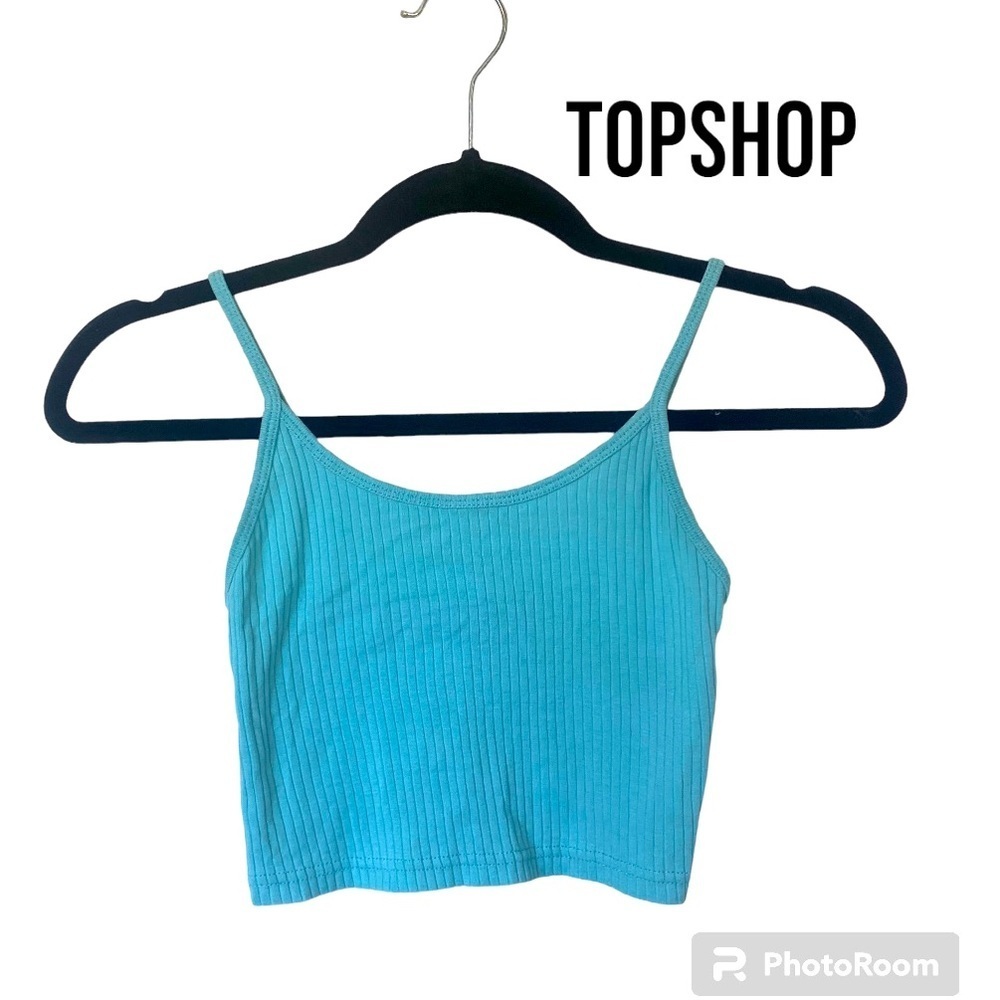 TOPSHOP Aqua Sleeveless Crop Ribbed Tank Top (2)